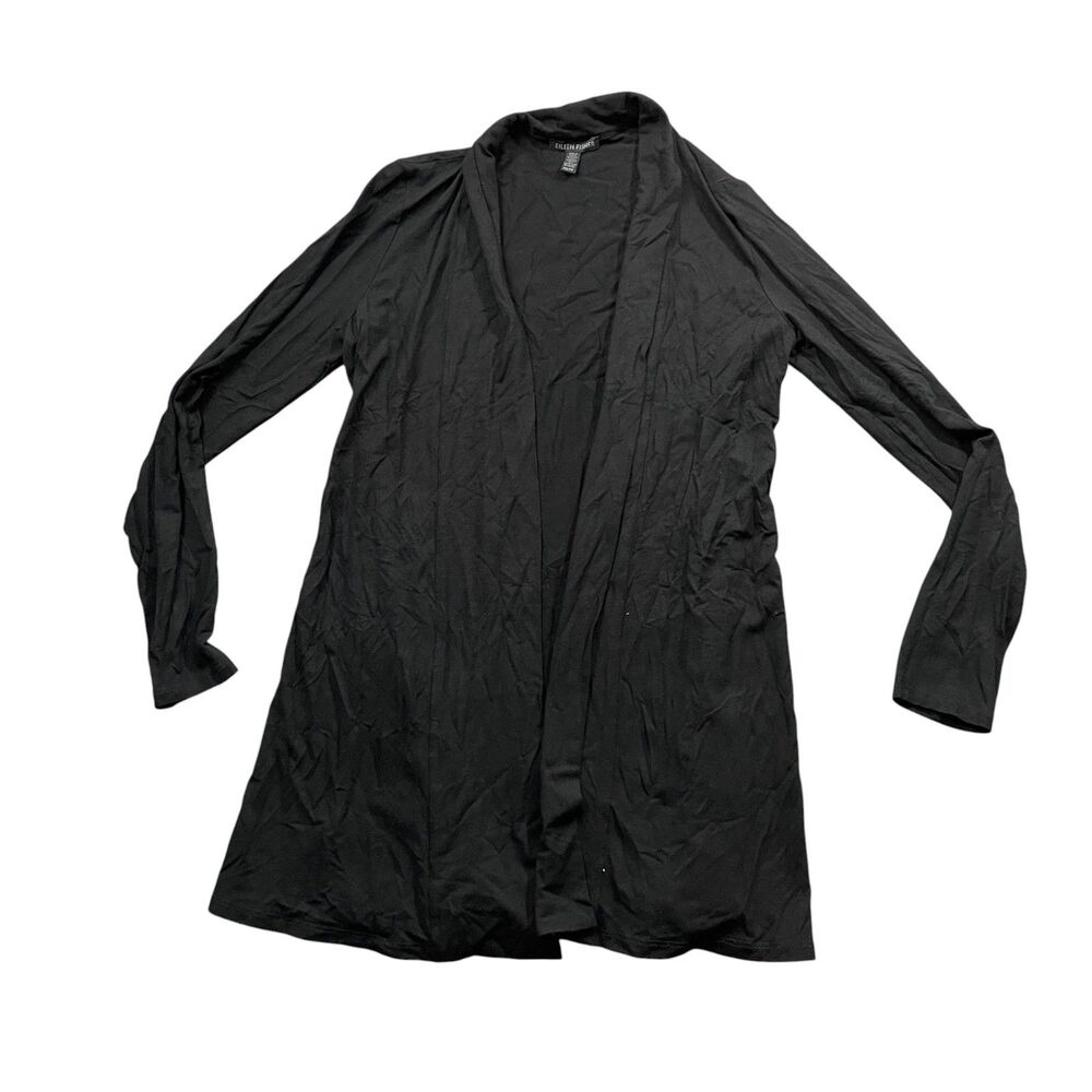 Eileen Fisher XS Black Open Front Long Sleeve Jacket Viscose Spandex‎